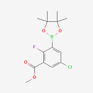molecular formula C14H17BClFO4 B8203213 Methyl 5-chloro-2-fluoro-3-(4,4,5,5-tetramethyl-1,3,2-dioxaborolan-2-YL)benzoate 