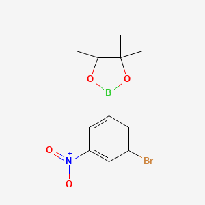 molecular formula C12H15BBrNO4 B8203302 2-(3-Bromo-5-nitrophenyl)-4,4,5,5-tetramethyl-1,3,2-dioxaborolane 