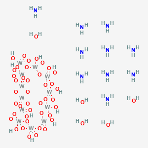 molecular formula H50N10O46W12 B8203568 Azane;5,7,9,11,13,15,17,19,21,23-decahydroxy-2,4,6,8,10,12,14,16,18,20,22,24,25,26,27,28,29,30,31-nonadecaoxa-1lambda6,3lambda6,5lambda6,7lambda6,9lambda6,11lambda6,13lambda6,15lambda6,17lambda6,19lambda6,21lambda6,23lambda6-dodecatungstaoctacyclo[21.1.1.11,3.13,5.17,9.111,13.115,17.119,21]hentriacontane 1,3,5,7,9,11,13,15,17,19,21,23-dodecaoxide;pentahydrate 
