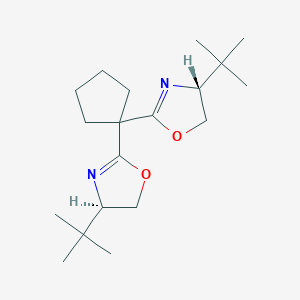 molecular formula C19H32N2O2 B8203730 (4R,4'R)-2,2'-(Cyclopentane-1,1-diyl)bis(4-(tert-butyl)-4,5-dihydrooxazole) 
