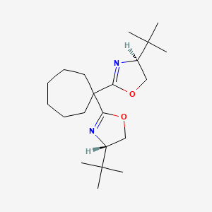 molecular formula C21H36N2O2 B8203742 (4S,4'S)-2,2'-(Cycloheptane-1,1-diyl)bis(4-(tert-butyl)-4,5-dihydrooxazole) 