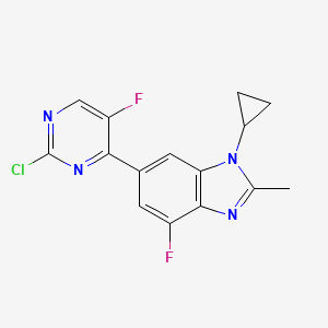 molecular formula C15H11ClF2N4 B8203776 6-(2-chloro-5-fluoropyrimidin-4-yl)-1-cyclopropyl-4-fluoro-2-methyl-1H-benzo[d]imidazole CAS No. 1231930-43-0