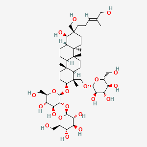 molecular formula C48H82O20 B8203826 (2R,3R,4S,5S,6R)-2-[[(1R,2S,4aR,4bR,6aS,7R,8R,10aR,10bR,12aR)-2-[(2R,3R,4S,5S,6R)-4,5-dihydroxy-6-(hydroxymethyl)-3-[(2S,3R,4S,5S,6R)-3,4,5-trihydroxy-6-(hydroxymethyl)oxan-2-yl]oxyoxan-2-yl]oxy-7-hydroxy-8-(hydroxymethyl)-8-[(E)-5-hydroxy-4-methylpent-3-enyl]-1,4a,10a,10b-tetramethyl-3,4,4b,5,6,6a,7,9,10,11,12,12a-dodecahydro-2H-chrysen-1-yl]methoxy]-6-(hydroxymethyl)oxane-3,4,5-triol 