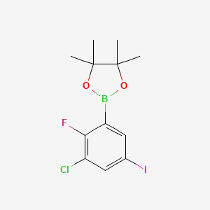 molecular formula C12H14BClFIO2 B8204062 2-(3-Chloro-2-fluoro-5-iodophenyl)-4,4,5,5-tetramethyl-1,3,2-dioxaborolane 
