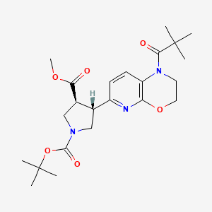 molecular formula C23H33N3O6 B8205149 1-O-tert-butyl 3-O-methyl (3S,4S)-4-[1-(2,2-dimethylpropanoyl)-2,3-dihydropyrido[2,3-b][1,4]oxazin-6-yl]pyrrolidine-1,3-dicarboxylate 