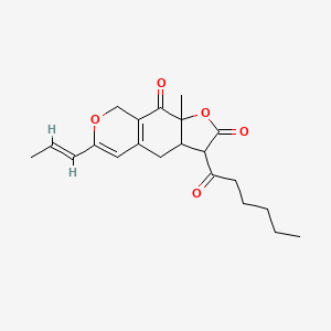 molecular formula C21H26O5 B8205255 3-hexanoyl-9a-methyl-6-[(E)-prop-1-enyl]-3,3a,4,8-tetrahydrouro[3,2-g]isochromene-2,9-dione 