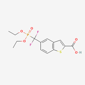 molecular formula C14H15F2O5PS B8205359 5-((Diethoxyphosphoryl)difluoromethyl)benzo[b]thiophene-2-carboxylic acid 
