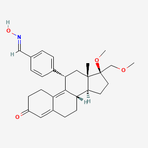 molecular formula C28H35NO4 B8205490 (8S,11S,13S,14S,17S)-11-[4-[(E)-hydroxyiminomethyl]phenyl]-17-methoxy-17-(methoxymethyl)-13-methyl-1,2,6,7,8,11,12,14,15,16-decahydrocyclopenta[a]phenanthren-3-one 
