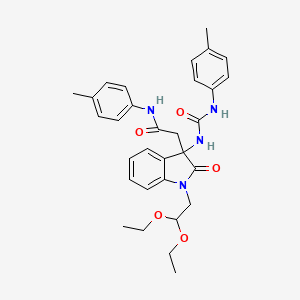 molecular formula C31H36N4O5 B8205497 (+)-1-(2,2-Diethoxyethyl)-3-(4-methylphenyl)aminocarbonylmethyl-3-(N'-(4-methylphenyl)ureido)indolin-2-one 