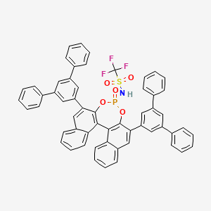 molecular formula C57H37F3NO5PS B8205813 N-[10,16-bis(3,5-diphenylphenyl)-13-oxo-12,14-dioxa-13λ5-phosphapentacyclo[13.8.0.02,11.03,8.018,23]tricosa-1(15),2(11),3,5,7,9,16,18,20,22-decaen-13-yl]-1,1,1-trifluoromethanesulfonamide 