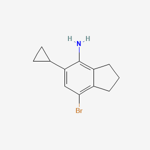 molecular formula C12H14BrN B8205842 7-Bromo-5-cyclopropyl-2,3-dihydro-1H-inden-4-amine 