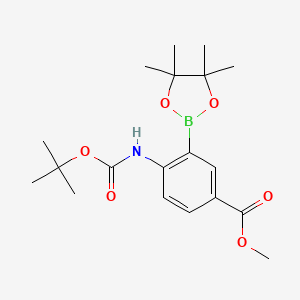 molecular formula C19H28BNO6 B8206790 Methyl 4-((tert-butoxycarbonyl)amino)-3-(4,4,5,5-tetramethyl-1,3,2-dioxaborolan-2-YL)benzoate 