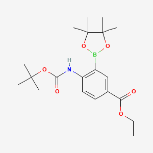 molecular formula C20H30BNO6 B8206796 Ethyl 4-(tert-butoxycarbonylamino)-3-(4,4,5,5-tetramethyl-1,3,2-dioxaborolan-2-yl)benzoate 
