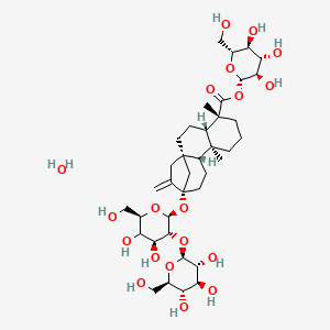 molecular formula C38H62O19 B8206838 [(2S,3R,4S,5S,6R)-3,4,5-trihydroxy-6-(hydroxymethyl)oxan-2-yl] (1R,4S,5R,9S,10R,13S)-13-[(2S,3R,4S,6R)-4,5-dihydroxy-6-(hydroxymethyl)-3-[(2S,3R,4S,5S,6R)-3,4,5-trihydroxy-6-(hydroxymethyl)oxan-2-yl]oxyoxan-2-yl]oxy-5,9-dimethyl-14-methylidenetetracyclo[11.2.1.01,10.04,9]hexadecane-5-carboxylate;hydrate 