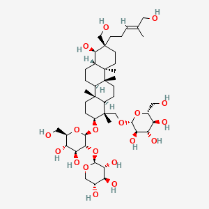 (2R,3R,4S,5S,6R)-2-[[(1R,2S,4aR,4bR,6aS,7R,8R,10aR,10bR,12aR)-2-[(2R,3R,4S,5S,6R)-4,5-dihydroxy-6-(hydroxymethyl)-3-[(2S,3R,4S,5R)-3,4,5-trihydroxyoxan-2-yl]oxyoxan-2-yl]oxy-7-hydroxy-8-(hydroxymethyl)-8-[(E)-5-hydroxy-4-methylpent-3-enyl]-1,4a,10a,10b-tetramethyl-3,4,4b,5,6,6a,7,9,10,11,12,12a-dodecahydro-2H-chrysen-1-yl]methoxy]-6-(hydroxymethyl)oxane-3,4,5-triol
