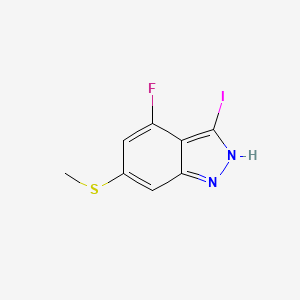 molecular formula C8H6FIN2S B8207345 4-Fluoro-3-iodo-6-(methylthio)-1H-indazole 