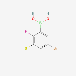 molecular formula C7H7BBrFO2S B8207380 5-Bromo-2-fluoro-3-(methylthio)phenylboronic acid 
