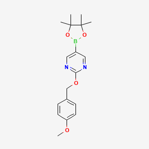 molecular formula C18H23BN2O4 B8207605 2-((4-Methoxybenzyl)oxy)-5-(4,4,5,5-tetramethyl-1,3,2-dioxaborolan-2-yl)pyrimidine 