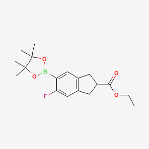 molecular formula C18H24BFO4 B8207766 ethyl 5-fluoro-6-(4,4,5,5-tetramethyl-1,3,2-dioxaborolan-2-yl)-2,3-dihydro-1H-indene-2-carboxylate 