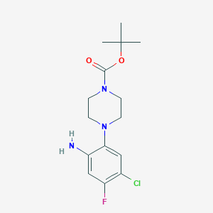 molecular formula C15H21ClFN3O2 B8207883 Tert-butyl 4-(2-amino-5-chloro-4-fluorophenyl)piperazine-1-carboxylate 