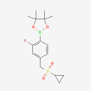 molecular formula C16H22BFO4S B8208212 2-[4-(Cyclopropylsulfonylmethyl)-2-fluorophenyl]-4,4,5,5-tetramethyl-1,3,2-dioxaborolane 