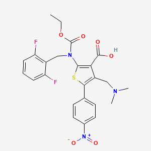 molecular formula C24H23F2N3O6S B8208534 2-((2,6-Difluorobenzyl)(ethoxycarbonyl)amino)-4-((dimethylamino)methyl)-5-(4-nitrophenyl)thiophene-3-carboxylic acid CAS No. 1589503-95-6