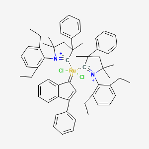 molecular formula C61H68Cl2N2Ru B8208797 Dichloro-(3-phenylinden-1-ylidene)ruthenium;1-(2,6-diethylphenyl)-3,5,5-trimethyl-3-phenyl-2,4-dihydropyrrol-1-ium-2-ide 