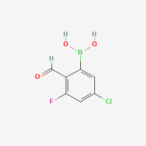 molecular formula C7H5BClFO3 B8208982 5-Chloro-3-fluoro-2-formylphenylboronic acid 