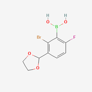 molecular formula C9H9BBrFO4 B8209073 2-Bromo-3-(1,3-dioxolan-2-yl)-6-fluorophenylboronic acid 