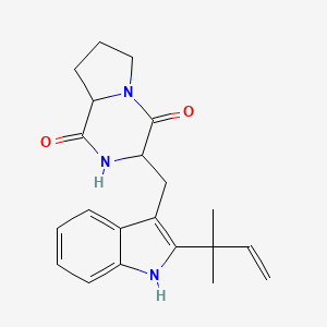 molecular formula C21H25N3O2 B8209464 Pyrrolo[1,2-a]pyrazine-1,4-dione, 3-[[2-(1,1-dimethyl-2-propenyl)-1H-indol-3-yl]methyl]hexahydro-, (3S-trans)- 