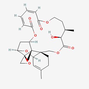 molecular formula C27H34O9 B8209536 (1R,3R,8R,12S,13R,18Z,20Z,24R,25S,26S)-12-hydroxy-5,13,25-trimethylspiro[2,10,16,23-tetraoxatetracyclo[22.2.1.03,8.08,25]heptacosa-4,18,20-triene-26,2'-oxirane]-11,17,22-trione 