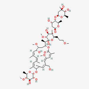 molecular formula C60H98O23 B8209746 (3Z,5E,7E,11Z,13Z,15Z)-20-[(1R)-1-[(2S,3R,4R,5S,6R)-5-[(2S,4S,5S,6R)-5-[(2S,4R,5R,6R)-4,5-dihydroxy-4,6-dimethyloxan-2-yl]oxy-4-hydroxy-6-methyloxan-2-yl]oxy-2,4-dihydroxy-3-methoxy-6-(3-methoxypropyl)-5-methyloxan-2-yl]ethyl]-10-[(2S,3R,4R,5S,6R)-3,4-dihydroxy-5-methoxy-6-methyloxan-2-yl]oxy-17-hydroxy-7-(hydroxymethyl)-5,18-dimethoxy-3,9,11,13,15-pentamethyl-1-oxacycloicosa-3,5,7,11,13,15-hexaen-2-one 