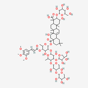 molecular formula C75H112O36 B8209898 8a-[3-[4-[3,4-dihydroxy-4-(hydroxymethyl)oxolan-2-yl]oxy-5-[3,5-dihydroxy-4-(3,4,5-trihydroxyoxan-2-yl)oxyoxan-2-yl]oxy-3-hydroxy-6-methyloxan-2-yl]oxy-4-hydroxy-6-methyl-5-[(E)-3-(3,4,5-trimethoxyphenyl)prop-2-enoyl]oxyoxan-2-yl]oxycarbonyl-2-hydroxy-6b-(hydroxymethyl)-4,6a,11,11,14b-pentamethyl-3-[3,4,5-trihydroxy-6-(hydroxymethyl)oxan-2-yl]oxy-1,2,3,4a,5,6,7,8,9,10,12,12a,14,14a-tetradecahydropicene-4-carboxylic acid 