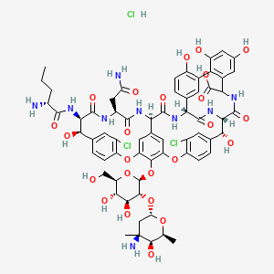 (1S,2R,18R,19R,22S,25R,28R)-48-[(2S,3R,4S,5S,6R)-3-[(2S,4S,5S,6S)-4-amino-5-hydroxy-4,6-dimethyloxan-2-yl]oxy-4,5-dihydroxy-6-(hydroxymethyl)oxan-2-yl]oxy-22-(2-amino-2-oxoethyl)-19-[[(2R)-2-aminopentanoyl]amino]-5,15-dichloro-2,18,32,35,37-pentahydroxy-20,23,26,42,44-pentaoxo-7,13-dioxa-21,24,27,41,43-pentazaoctacyclo[26.14.2.23,6.214,17.18,12.129,33.010,25.034,39]pentaconta-3,5,8(48),9,11,14,16,29(45),30,32,34(39),35,37,46,49-pentadecaene-40-carboxylic acid;hydrochloride