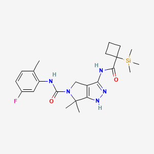 molecular formula C23H32FN5O2Si B8210087 N-(5-fluoro-2-methylphenyl)-6,6-dimethyl-3-[(1-trimethylsilylcyclobutanecarbonyl)amino]-1,4-dihydropyrrolo[3,4-c]pyrazole-5-carboxamide 