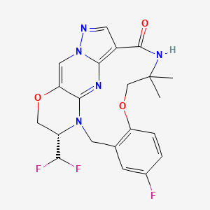 molecular formula C21H20F3N5O3 B8210113 (18S)-18-(difluoromethyl)-13-fluoro-7,7-dimethyl-9,20-dioxa-1,2,6,17,23-pentazapentacyclo[19.3.1.04,24.010,15.017,22]pentacosa-2,4(24),10(15),11,13,21(25),22-heptaen-5-one CAS No. 2648641-36-3