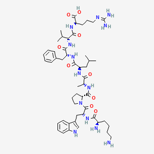 (2R)-2-[[(2R)-2-[[(2R)-2-[[(2R)-2-[[(2R)-2-[[(2R)-1-[(2R)-2-[[(2R)-2,6-diaminohexanoyl]amino]-3-(1H-indol-3-yl)propanoyl]pyrrolidine-2-carbonyl]amino]propanoyl]amino]-4-methylpentanoyl]amino]-3-phenylpropanoyl]amino]-3-methylbutanoyl]amino]-5-(diaminomethylideneamino)pentanoic acid