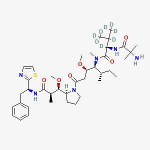 molecular formula C39H62N6O6S B8210155 (2S)-2-[(2-amino-2-methylpropanoyl)amino]-2,3,4,4,4-pentadeuterio-N-[(3R,4S,5S)-3-methoxy-1-[(2S)-2-[(1R,2R)-1-methoxy-2-methyl-3-oxo-3-[[(1S)-2-phenyl-1-(1,3-thiazol-2-yl)ethyl]amino]propyl]pyrrolidin-1-yl]-5-methyl-1-oxoheptan-4-yl]-N-methyl-3-(trideuteriomethyl)butanamide 