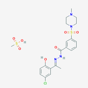 molecular formula C21H27ClN4O7S2 B8210197 Benzoic acid, 3-((4-methyl-1-piperazinyl)sulfonyl)-, (2E)-2-(1-(5-chloro-2-hydroxyphenyl)ethylidene)hydrazide, methanesulfonate (1:1) CAS No. 2044953-70-8