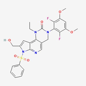 5-(benzenesulfonyl)-11-(2,6-difluoro-3,5-dimethoxyphenyl)-13-ethyl-4-(hydroxymethyl)-5,7,11,13-tetrazatricyclo[7.4.0.02,6]trideca-1,3,6,8-tetraen-12-one