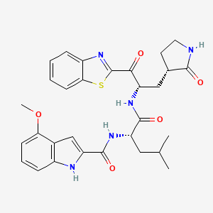 molecular formula C30H33N5O5S B8210258 N-[(2S)-1-[[(2S)-1-(1,3-benzothiazol-2-yl)-1-oxo-3-[(3S)-2-oxopyrrolidin-3-yl]propan-2-yl]amino]-4-methyl-1-oxopentan-2-yl]-4-methoxy-1H-indole-2-carboxamide 