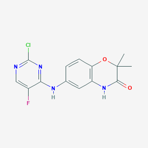 molecular formula C14H12ClFN4O2 B8210803 6-((2-chloro-5-fluoropyrimidin-4-yl)amino)-2,2-dimethyl-2H-benzo[b][1,4]oxazin-3(4H)-one 