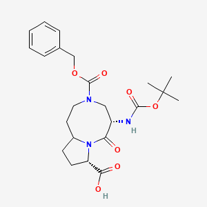 molecular formula C23H31N3O7 B8210838 (5S,8S)-5-[(2-methylpropan-2-yl)oxycarbonylamino]-6-oxo-3-phenylmethoxycarbonyl-1,2,4,5,8,9,10,10a-octahydropyrrolo[1,2-a][1,5]diazocine-8-carboxylic acid 