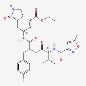 molecular formula C31H39FN4O7 B8210852 Ethyl 4-({2-[(4-fluorophenyl)methyl]-6-methyl-5-[(5-methyl-1,2-oxazole-3-carbonyl)amino]-4-oxoheptanoyl}amino)-5-(2-oxopyrrolidin-3-yl)pent-2-enoate CAS No. 249736-49-0