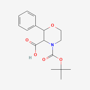molecular formula C16H21NO5 B8211334 4-[(2-Methylpropan-2-yl)oxycarbonyl]-2-phenylmorpholine-3-carboxylic acid 