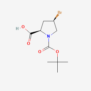 molecular formula C10H16BrNO4 B8211592 (2R,4R)-4-bromo-1-[(2-methylpropan-2-yl)oxycarbonyl]pyrrolidine-2-carboxylic acid 