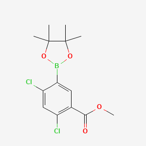 molecular formula C14H17BCl2O4 B8212327 Methyl 2,4-dichloro-5-(4,4,5,5-tetramethyl-1,3,2-dioxaborolan-2-yl)benzoate 