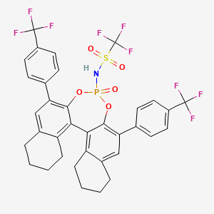 molecular formula C35H27F9NO5PS B8212351 1,1,1-Trifluoro-N-((11bS)-4-oxido-2,6-bis(4-(trifluoromethyl)phenyl)-8,9,10,11,12,13,14,15-octahydrodinaphtho[2,1-d:1',2'-f][1,3,2]dioxaphosphepin-4-yl)methanesulfonamide 