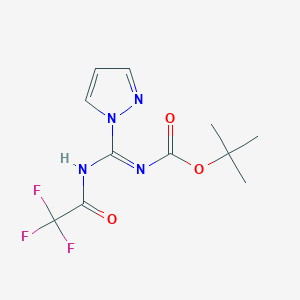 molecular formula C11H13F3N4O3 B8212410 N-Boc-N'-TFA-pyrazole-1-carboxamidine, 95% 