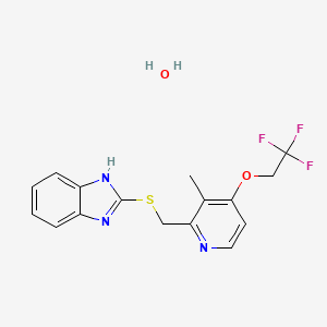 molecular formula C16H16F3N3O2S B8212485 2-[[[3-methyl-4-(2,2,2-trifluoroethoxy)-2-pyridinyl]methyl]thio]-1H-benzimidazole hydrate 